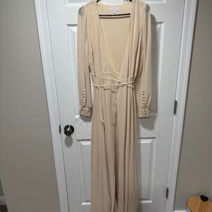 Lulus My Whole Heart Cream/ivory Long Sleeve Wrap Maxi Dress Beige - Size M